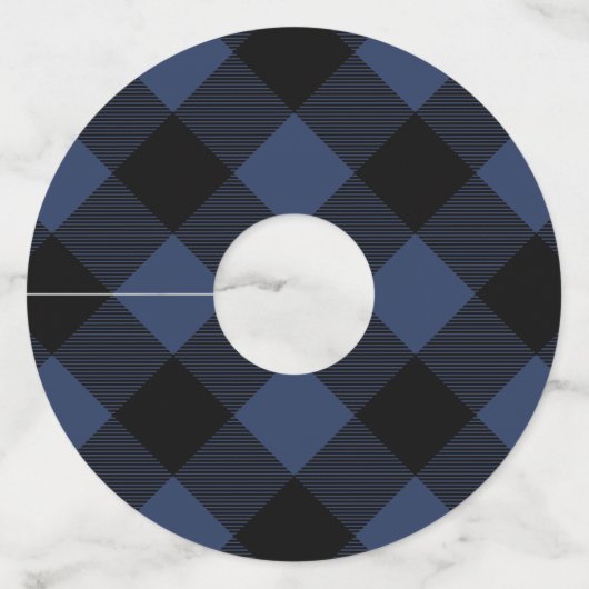  blauw en wit kerstboompatroon wijnglaslabel (Achterkant)