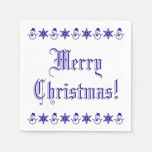 Blauw en wit kerstcadeautje Snowman Snowflakes Servet (Voorkant)