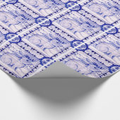 Blauw en wit kerstkonijnenpakpapier cadeaupapier (Hoek)