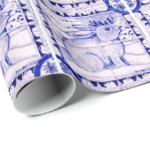 Blauw en wit kerstkonijnenpakpapier cadeaupapier (Rol Hoek)