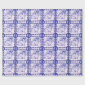 Blauw en wit kerstkonijnenpakpapier cadeaupapier (Vlak)