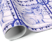 Blauw en wit kerstkonijnenpakpapier cadeaupapier (Rol Hoek)