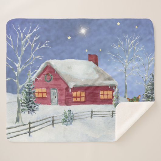 Blauw en wit kerstland HomeScene Blanket Sherpa Deken (Voorkant (horizontaal))