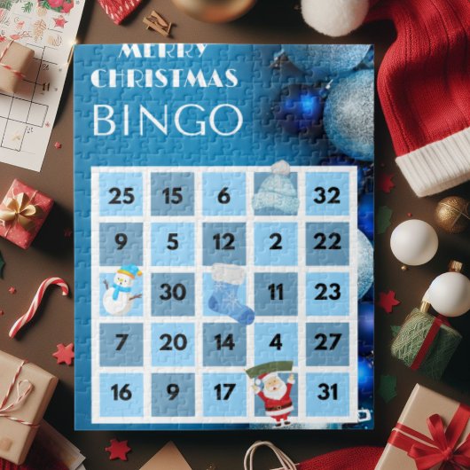 Blauw en wit Kerstmis Bingo puzzel