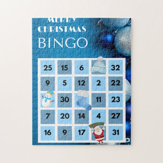 Blauw en wit Kerstmis Bingo puzzel (Verticaal)