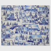 , blauw en wit, Kerstmis Cadeaupapier (Vlak)