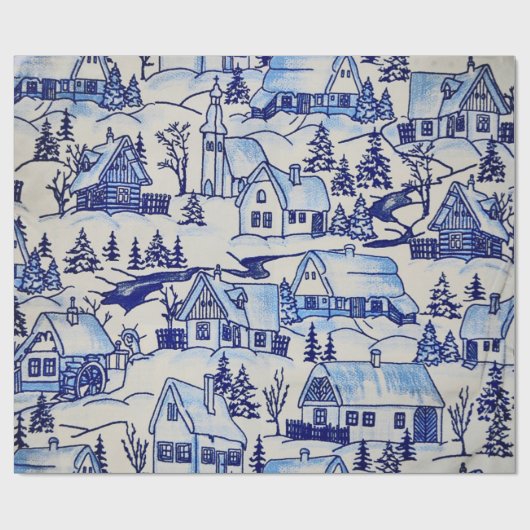 , blauw en wit, Kerstmis Cadeaupapier (Vlak)