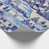 , blauw en wit, Kerstmis Cadeaupapier (Hoek)