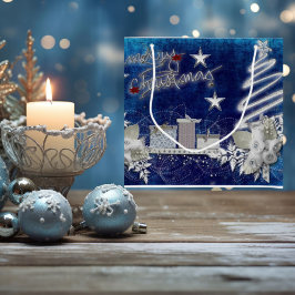 Blauw en Wit Kerstmis met Rozen Cadeautas