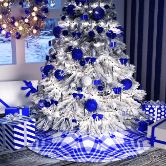Blauw en wit Kerstmis Plaid Kerstboom Rok