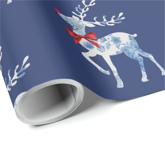 Blauw en wit kerstpapier met rudolf cadeaupapier (Rol Hoek)