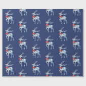Blauw en wit kerstpapier met rudolf cadeaupapier (Vlak)