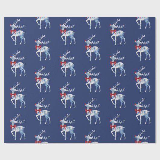 Blauw en wit kerstpapier met rudolf cadeaupapier (Vlak)