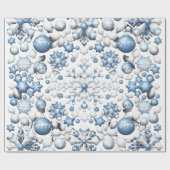 Blauw en wit kerstpatroon cadeaupapier (Vlak)