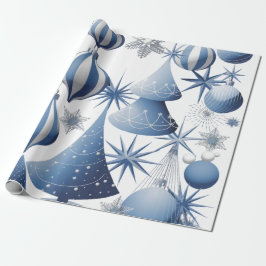 Blauw en wit kerstpatroon cadeaupapier