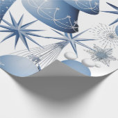 Blauw en wit kerstpatroon cadeaupapier (Hoek)