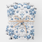 Blauw en wit kerstpatroon inpakpapier vel (In situ)