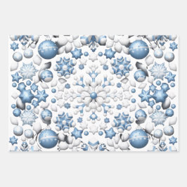 Blauw en wit kerstpatroon inpakpapier vel