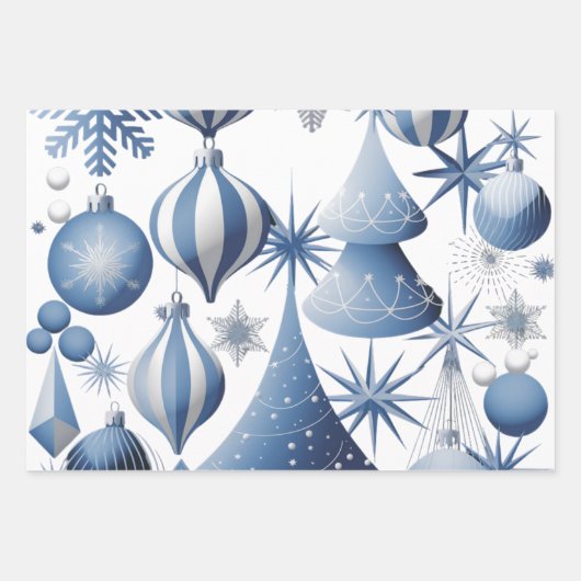 Blauw en wit kerstpatroon inpakpapier vel (Voorkant)