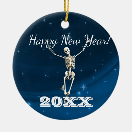 Blauw en wit kerstskelet "Kerstmis 20xx"-Ceram Keramisch Ornament (Voorkant)