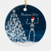 Blauw en wit kerstskelet "Kerstmis 20xx"-Ceram Keramisch Ornament (Voorkant)