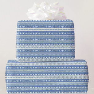 Blauw en wit kerstviatroop cadeaupapier
