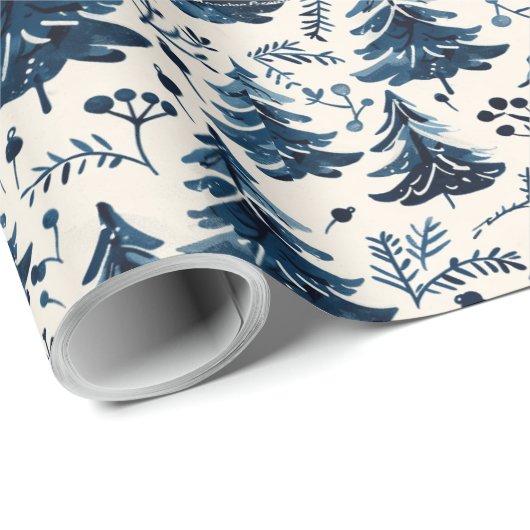Blauw en wit kerstwrap patroon cadeaupapier (Rol Hoek)