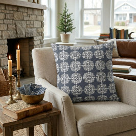 Blauw en wit klassiek damastprint kussen