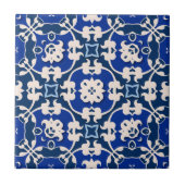 Blauw en wit Klassiek Elegant Damask Patroon Tegeltje (Voorkant)