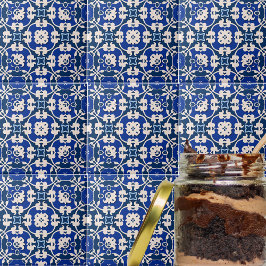 Blauw en wit Klassiek Elegant Damask Patroon Tegeltje