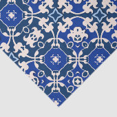 Blauw en wit Klassiek Elegant Damask Patroon Tissuepapier (Detail)