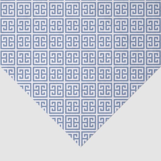Blauw en wit klassiek Grieks sleutelpatroon Tissuepapier (Detail)