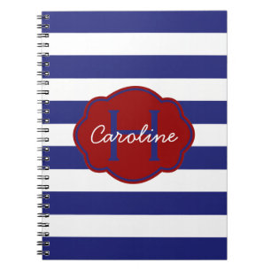 Blauw en wit klassiek horizontaal gestreept notitieboek