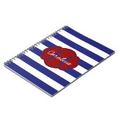 Blauw en wit Klassieke horizontale streep Notitieboek (Linkerzijde)