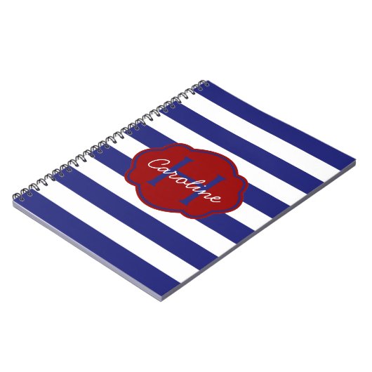 Blauw en wit Klassieke horizontale streep Notitieboek (Linkerzijde)