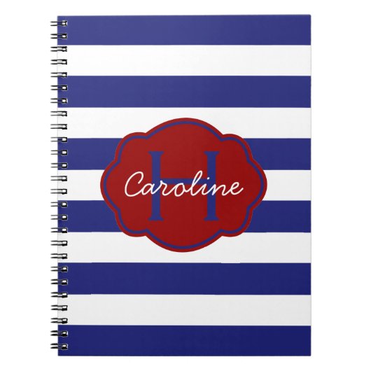 Blauw en wit Klassieke horizontale streep Notitieboek (Voorkant)