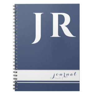 BLAUW EN WIT KLASSIEKE SJABLOON INITIALEN STREPEN NOTITIEBOEK
