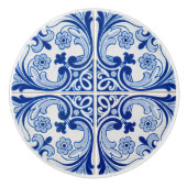 Blauw en wit Klassieke tapijtlook keramische knop (Voorkant)