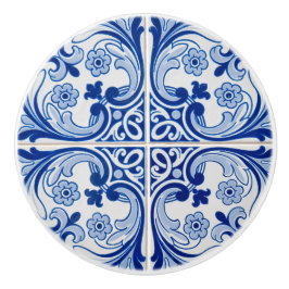 Blauw en wit Klassieke tapijtlook keramische knop