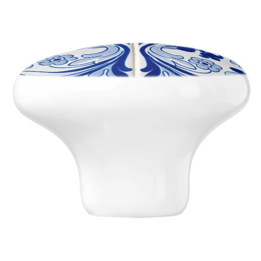 Blauw en wit Klassieke tapijtlook keramische knop (Zijkant)