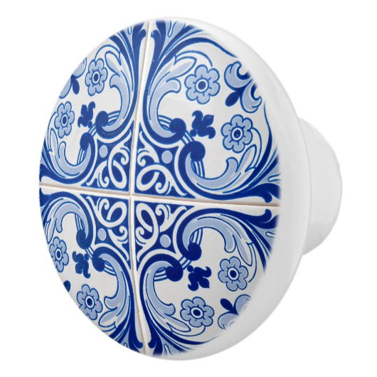 Blauw en wit Klassieke tapijtlook keramische knop (Rechts)