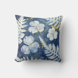 Blauw en Wit Klaver Cyanotype Kunst Kussen