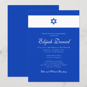 Blauw en wit Kleuren van Israel Bar Mitzvah Kaart