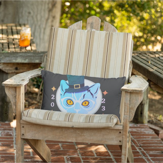 Blauw en Wit Koel Kat Lumbaal Kussen (Stoel)