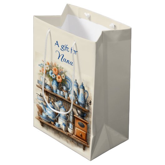  Blauw en Wit Koffieset Gift Bag Medium Cadeauzakje (Voorkant Gekanteld)
