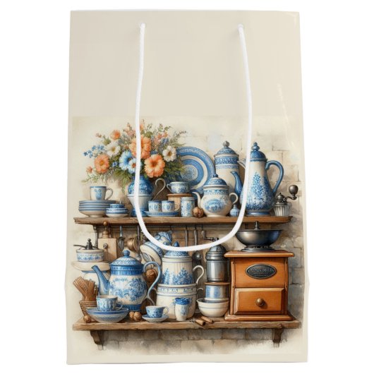  Blauw en Wit Koffieset Gift Bag Medium Cadeauzakje (Achterkant)