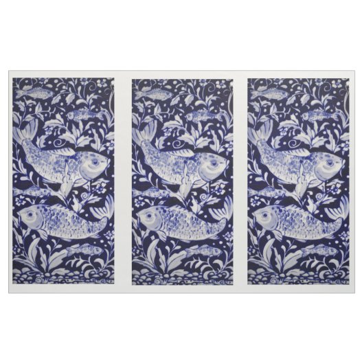 Blauw en wit Koi Pond Tegel Design Fabric Panels Stof (Yard (91,4 cm))