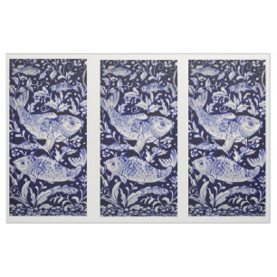 Blauw en wit Koi Pond Tile Design Fabric Panels Stof