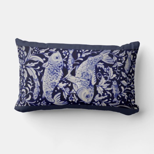 Blauw en Wit Koi Vijver Keramische Tegel Design Ku Kussen (Achterkant)