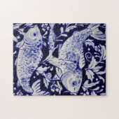 Blauw en wit koi Vis moeilijk Jigzaag Puzzle Legpuzzel (Horizontaal)